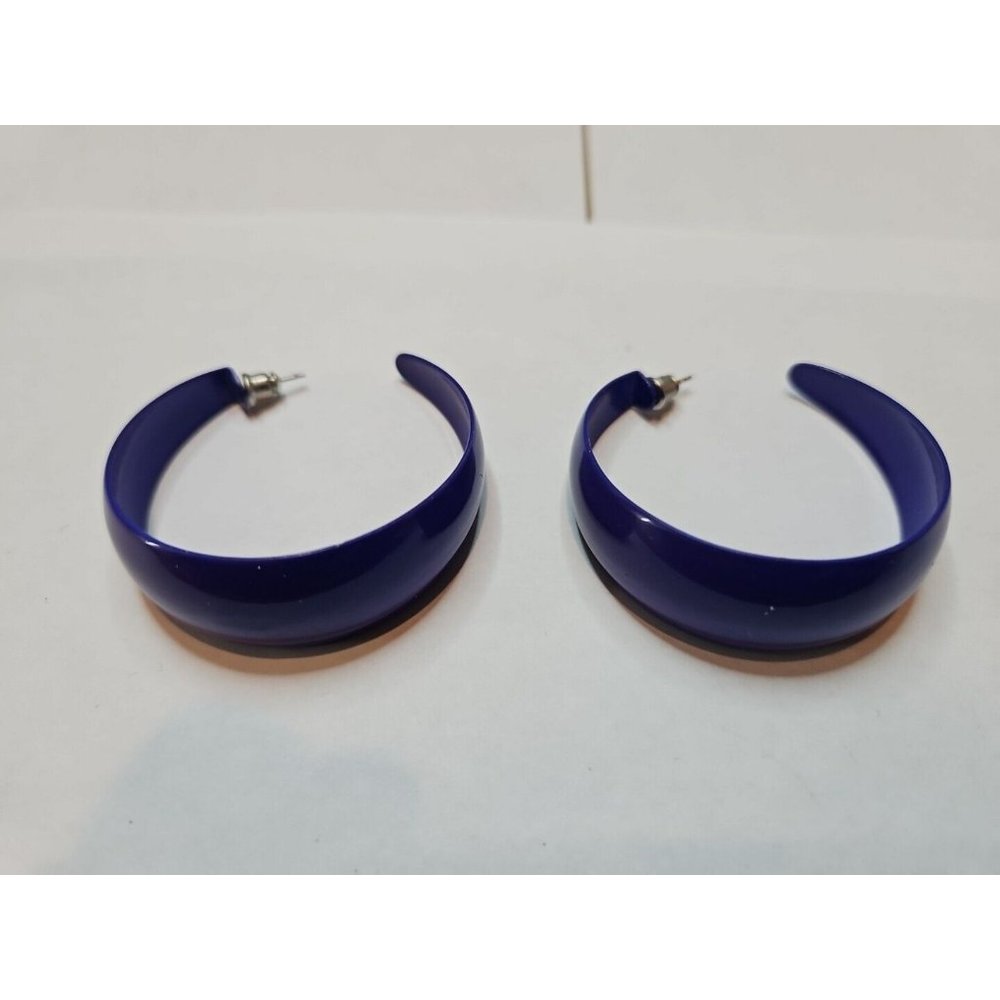 Vintage Blue Hoop/Circle Earrings, 1.75'' Diameter